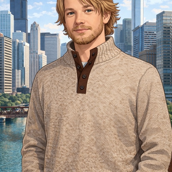 Buffalo David Bitton Men's Tan Sweater with Brown Details - Picture 2 of 4